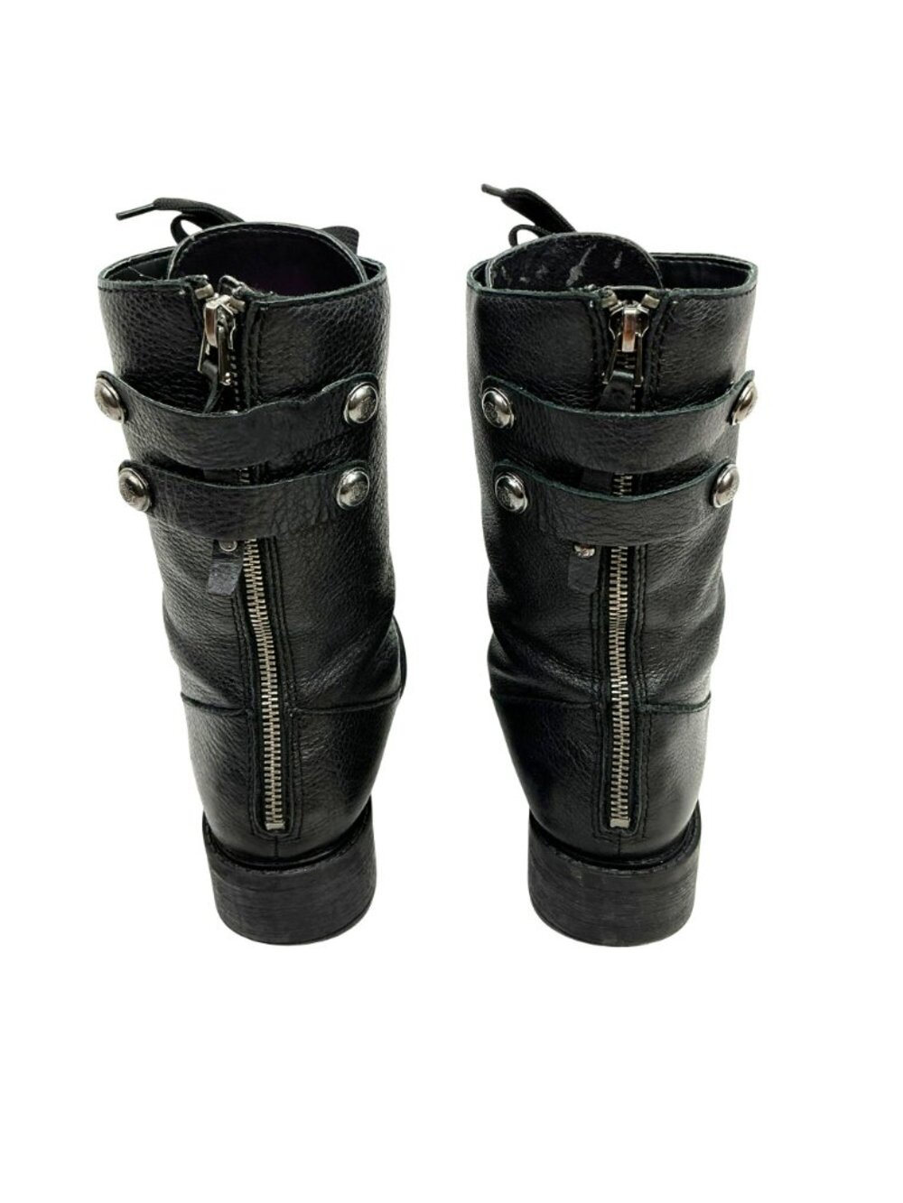 Sam Edelman Darwin Back Zip Moto Leather Lace Combat Boots Womens 7.5 Black - Picture 5 of 15